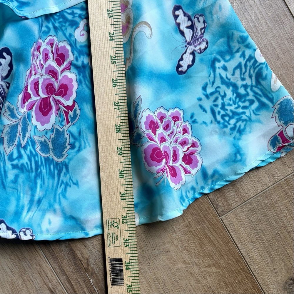 Mlle Gabrielle Y2K Tropical Ruffle Midi Slip Dress Blue Floral Butterfly Size 8 - Picture 7 of 8